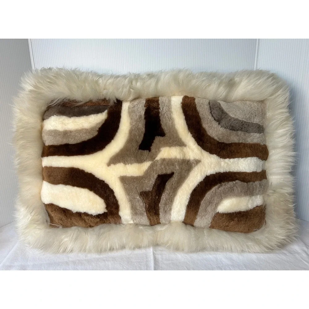 Fur‎ Pillow Accent Pillow Boho Tribal Geometric Cream Brown